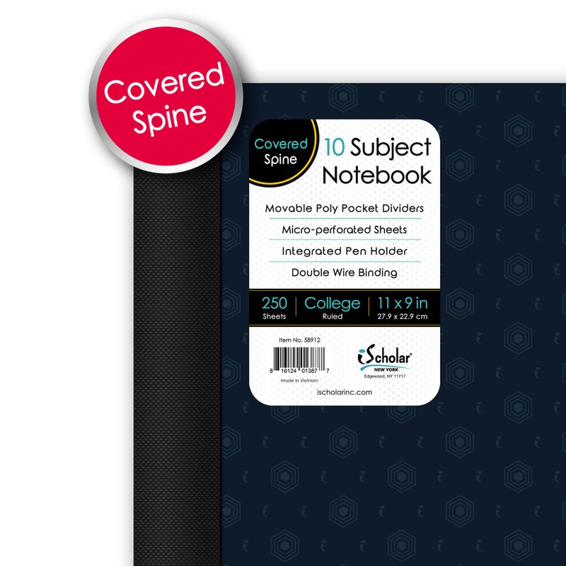 iScholar ""iScholar iQ Poly Fashion Cover 10 Subject Notebook  College Ruled  11"""" x 8.5""""  250 Sheets  Designs Will Vary (58912)""  fashion print dark - Image 2